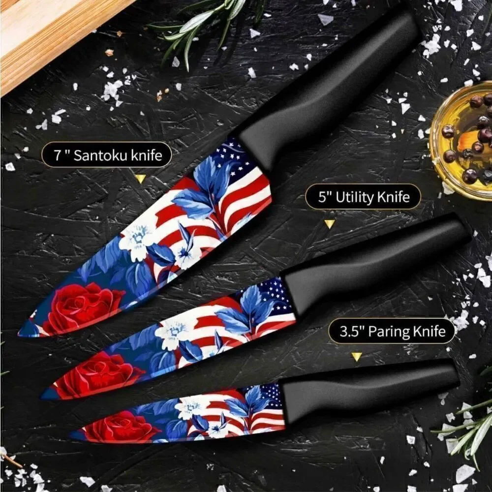 Patriotic Knife Set 6 Piece Kitchen Knife Set German Stainless Steel Unique Gift